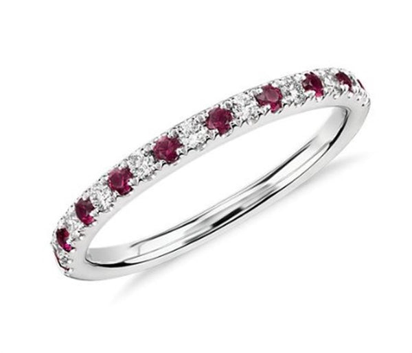 White 14 Karat Gold 0.17 Carats Rubies & 0.14 Carats Diamonds Stackable Ring