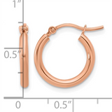 Elegant Precious Metal Earrings 10K Gold Rosé Small 15x2mm Hoop Earrings