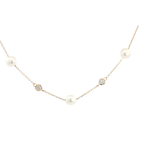 Elegant Pearl Bracelet - 14K Yellow Gold Akoya Cultured 5.5-6.0MM Pearl  & 0.14 Lab Grown Diamond Bracelet - 7.5 Inch