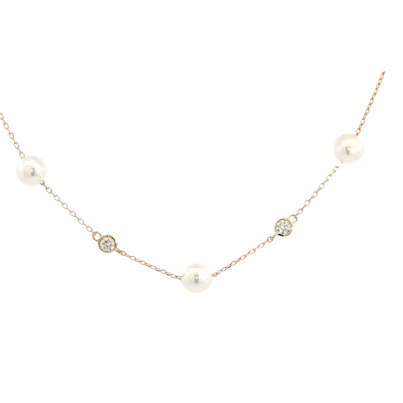 Elegant Pearl Bracelet - 14K Yellow Gold Akoya Cultured 5.5-6.0MM Pearl  & 0.14 Lab Grown Diamond Bracelet - 7.5 Inch