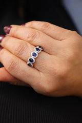 Bold & Elegant Platinum 1.43 Carats Blue Sapphires & 0.29 Carats Diamond Halo Band