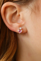 Vibrant Color Stone 14K Rosé Gold 1.13 Carats Pink Sapphire Heart & 0.10 Carats Diamond Stud Earrings