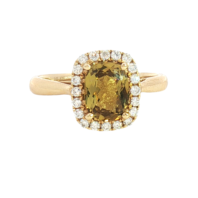 Bold & Elegant 14K Yellow Gold Rectangular Cushion Cut 1.50 Carats Yellow Sapphire & 0.22 Carats Diamond Halo Ring