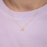 14K Yellow Gold Block Initial "B" Letter Charm Girls Pendant Necklace, 16 Inch