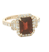 Bold & Elegant 14K Yellow Gold Emerald Cut 2.50 Carats Garnet & 0.50 Carats Diamond Ring