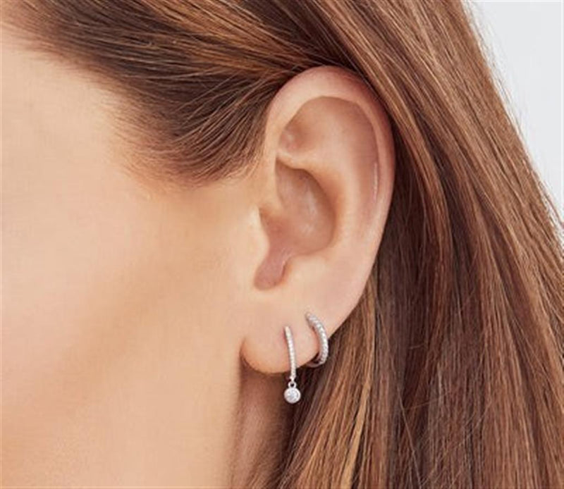 Classic & Contemporary 14K White Gold 0.07 Carats Diamond Huggie Earrings