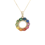 Vibrant Colored Stone Necklaces 14K Yellow Gold 2.17 Carats Multi Colored Sapphires & 0.12 Carats Diamond Necklace, 18 Inch
