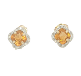 Vibrant Color Stone 14K Yellow Gold Quatrefoil Cut 0.85 Carats Citrine & 0.10 Carats Diamond Stud Earrings