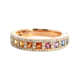 Bold & Elegant 18K Rosé Gold Princess Cut Mulit Color 0.72 Carats Fancy Sapphires & 0.31 Carats Diamond Halo Band