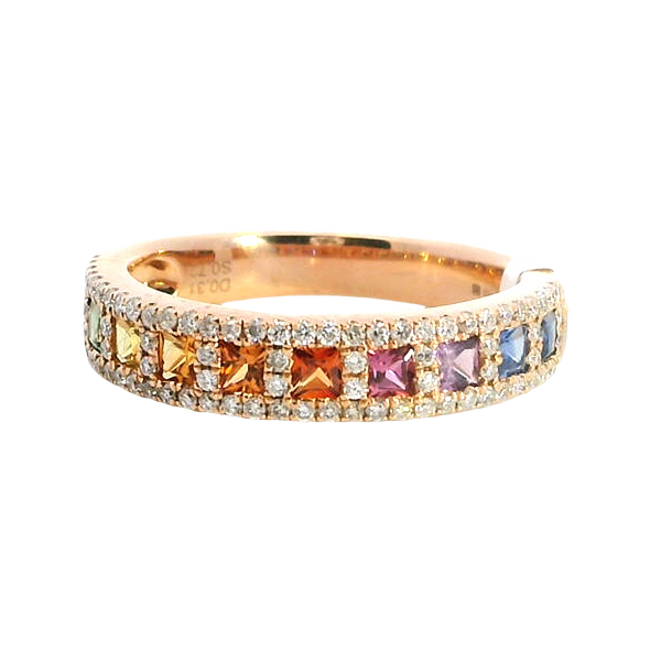 Bold & Elegant 18K Rosé Gold Princess Cut Mulit Color 0.72 Carats Fancy Sapphires & 0.31 Carats Diamond Halo Band