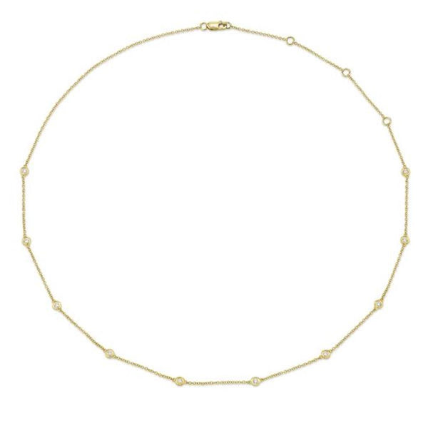Yellow 14 Karat Gold 0.28 Carats Diamond Station Necklace