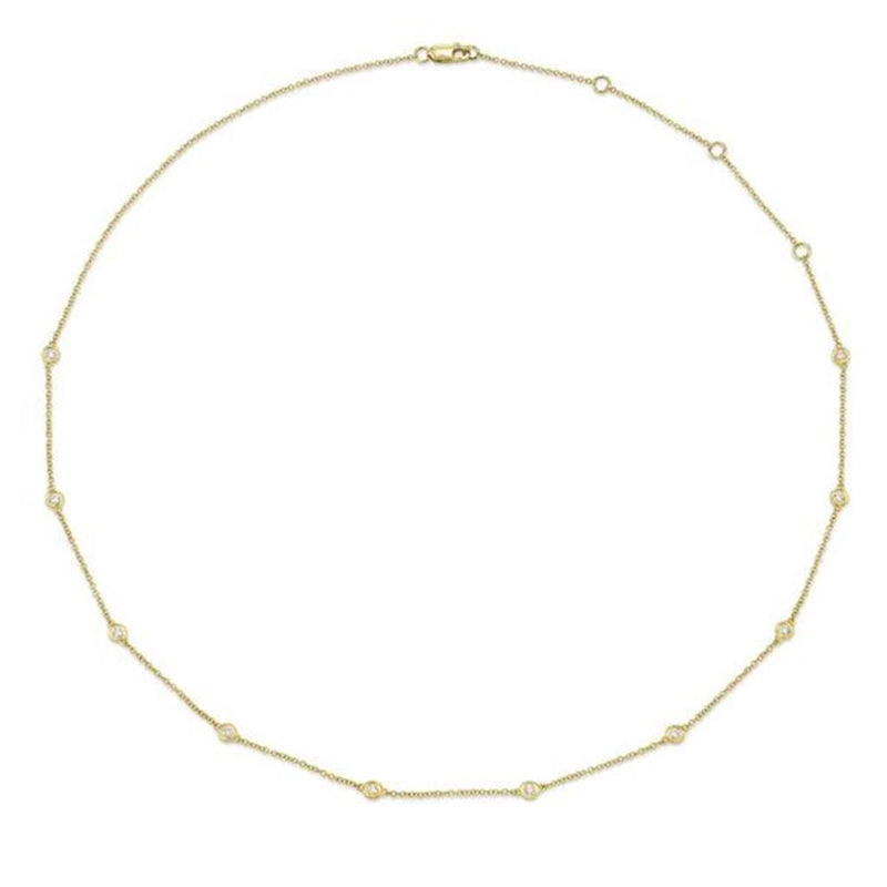Yellow 14 Karat Gold 0.28 Carats Diamond Station Necklace