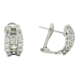Classic & Contemporary 18K Gold White Baguette & Round Cut 1.30 Carats Diamond Huggie Earrings