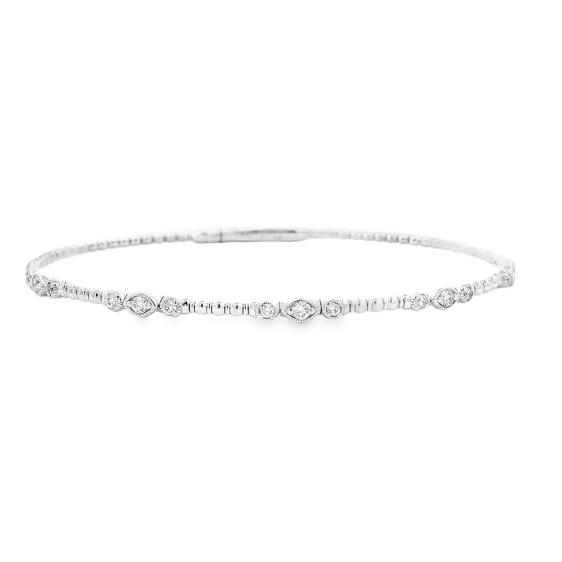 Sophisticated & Timeless Diamond Bracelets 14K Gold White & Titanium Milgrain & Beaded 0.34 Carats Flexible Bangle Bracelet - 0.34 CTW, Size 6.75 Inch