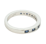 Bold & Elegant 14K White Gold Channel Set 0.30 Carats Blue Sapphire & 0.25 Carats Diamond Stackable Ring