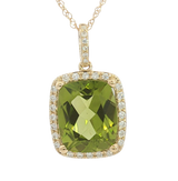 Vibrant Colored Stone Necklaces 14K Yellow Gold 4.25 Carats Peridot & 0.22 Carats Diamond Halo Necklace - 18 Inch