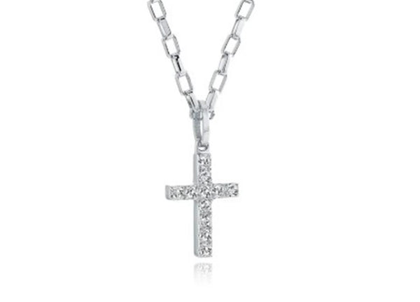 Stainless Steel & White Cubic Zircoium Cross Necklace