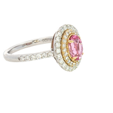 Bold & Elegant 18K White & Yellow Gold Oval Cut 1.08 Carats Padparadscha Pink Sapphire & 0.64 Carats Diamond Halo Ring