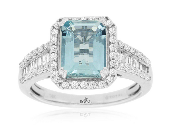 White 14 Karat Gold 2.00 Carats Aquamarine & 0.50 Carats Diamond Halo Ring