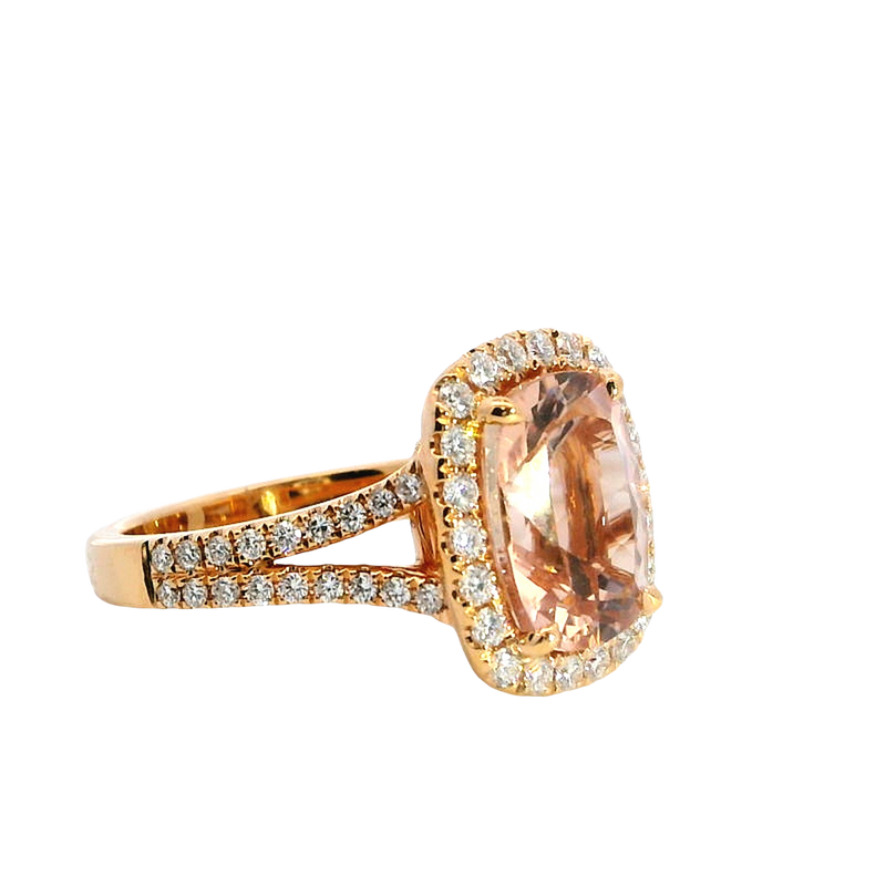 Bold & Elegant 18K Rosé Gold Cushion Cut 3.80 Carats Morganite & 0.75 Carats Diamond Halo Ring