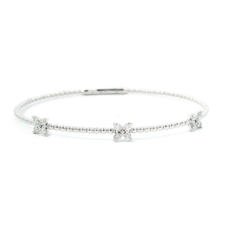 Sophisticated & Timeless Diamond Bracelets 14K Gold White & Titanium Beaded Diamond Bangle Bracelet - 0.38 CTW, Size 6.75 Inch