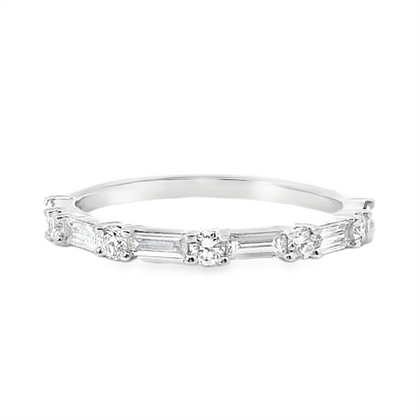 Elegant Diamond Bands 14K Gold White Stackable Anniversary 1/2 Carats Diamond Baguette & Round Anniversary Band