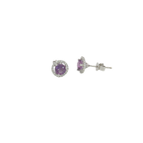 Vibrant Color Stone 14K White Gold 1.10 Carats Amethyst & 0.16 Carats Diamond Halo Stud Earrings