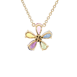 Vibrant Colored Stone Necklaces 14K Yellow Gold 1.13 Carats Sapphires & 0.02 Carats Diamond Floral Necklace, 18 Inch
