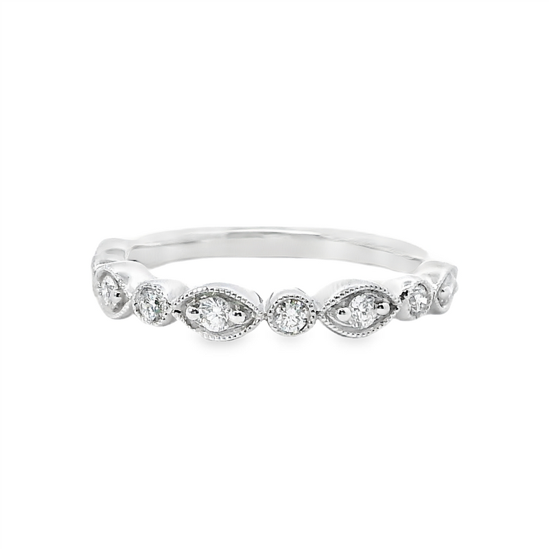 Elegant Diamond Bands 14K Gold White Stackable 1/4 Carats Diamond Anniversary Band With Milgrain Accents