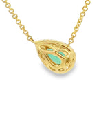 Vibrant Colored Stone Necklaces 18K Yellow Gold Horizontal Set Pear Shaped 0.52 Carats Emerald & 0.20 Carats Diamond Halo Necklace -18 Inch