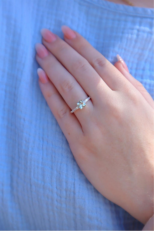 Bold & Elegant 14K Gold Rosé Accented Color Stone Fashion Ring - 0.84 Carats Aquamarine & 0.15 Carats Diamond
