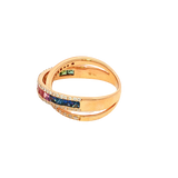 Bold & Elegant 18K Rosé Gold Princess Cut 0.96 Carats Multi-Colored Sapphire & 0.35 Carats Diamond Split Band Ring