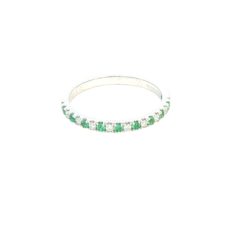 Bold & Elegant Color Stone Fashion Bands- MPJ Exclusive 14K White Gold Stackable Alternating 0.12 Carats Diamonds & 0.12 Carats Emerald Ring
