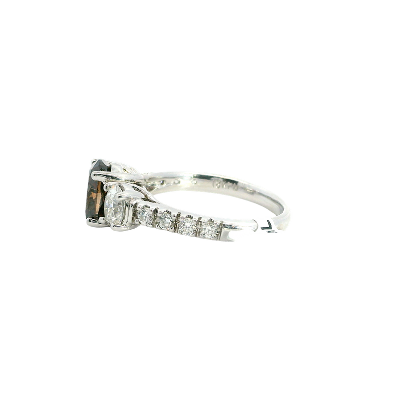 Elegant & Trendy 18K White Gold 1.78 Carats Cognac Diamond & 0.97 Carats Round & Oval Diamond Ring