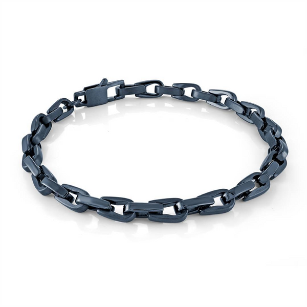 Matte Blue Ion Plated Over Stainless Steel 5.5 MM Cylinder Link Bracelet - 8 Inch