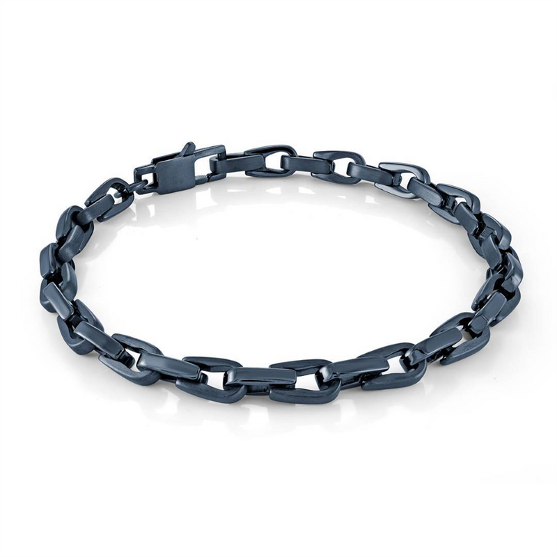 Matte Blue Ion Plated Over Stainless Steel 5.5 MM Cylinder Link Bracelet - 8 Inch