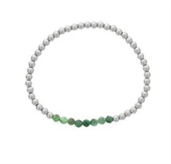 Elegant & Eye Catching Sterling Silver Emerald Bead Bracelet, Length 6 Inch