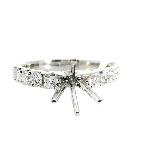 Elegant Diamond Mountings 18K White Gold 7.4mm Round Diamond Semi Mount Ring - 0.70 Carats
