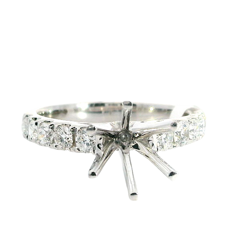 Elegant Diamond Mountings 18K White Gold 7.4mm Round Diamond Semi Mount Ring - 0.70 Carats