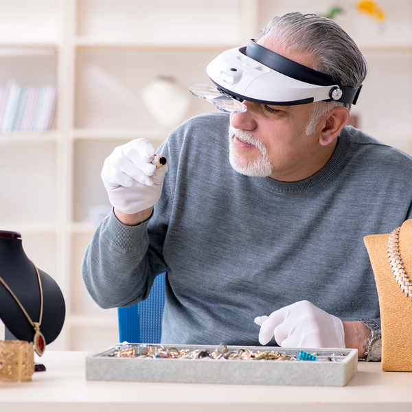 Jeweler inspecting jewelry 