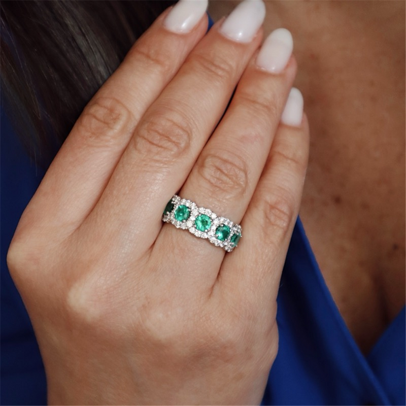 Bold & Elegant 18K White Gold 1.19 Carat Emerald & 0.75 Carat Diamond Fashion Band