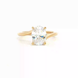 MPJ Exclusive Diamond Mountings 14K Gold Yellow Oval Solitaire 9x7 MM Diamond Collar Accented Engagement Ring - 0.06 Carats Accent Diamonds