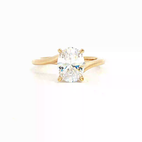 MPJ Exclusive Diamond Mountings 14K Gold Yellow Oval Solitaire 9x7 MM Diamond Collar Accented Engagement Ring - 0.06 Carats Accent Diamonds
