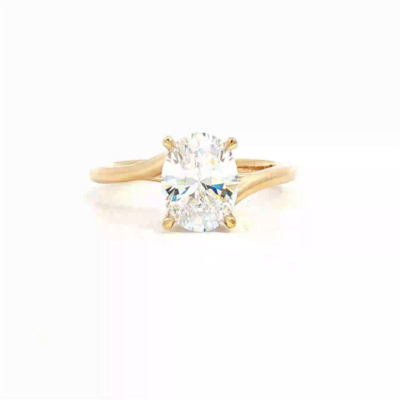 MPJ Exclusive Diamond Mountings 14K Gold Yellow Oval Solitaire 9x7 MM Diamond Collar Accented Engagement Ring - 0.06 Carats Accent Diamonds