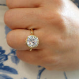 14K Gold Yellow Hidden Halo Round Lab Grown Diamond Bezel Engagement Ring - Lab-Grown 3.18 CTW Diamond