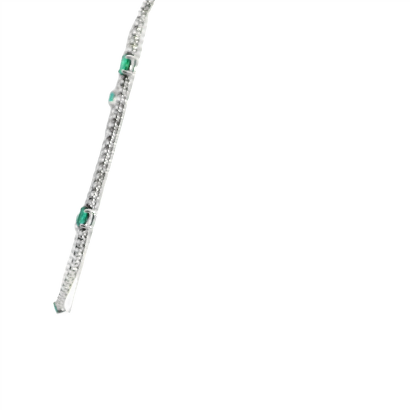 Vibrant Colored Stone Necklaces 18K White Gold 1.70 Carats Emerald & 3.11 Carats Diamond Tennis Necklace, 18 Inch