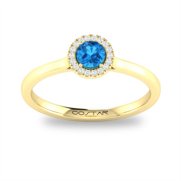 Yellow 10 Karat Gold 0.30 Carats Blue Topaz & 0.05 Carats Diamond Halo Ring