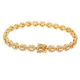 Sophisticated & Timeless Diamond Bracelets 18K Yellow Gold 1.09 Carats Baguette Diamond & 1.61 Carats Round Cut Diamond Halo Tennis Bracelet - 7.25 Inch