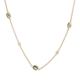 Vibrant Colored Stone Necklaces 14K Yellow Gold Oval Cut 1.65 Carats Blue Sapphire & Round Cut 0.14 Carats Diamond Station Necklace - 18 Inch