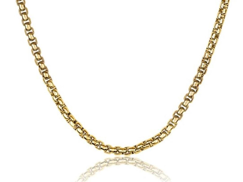 Yellow Gold Ion Plated Stainless Steel Polished 2 MM Round Box Link Neklace